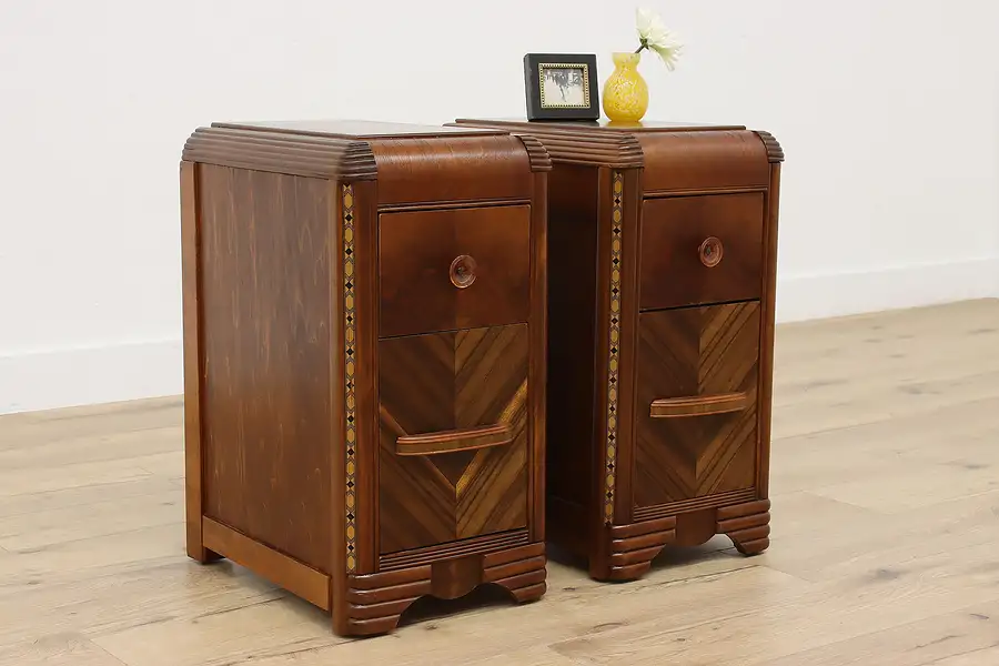 Main image of Pair of Vintage Art Deco Waterfall Nightstands or End Tables