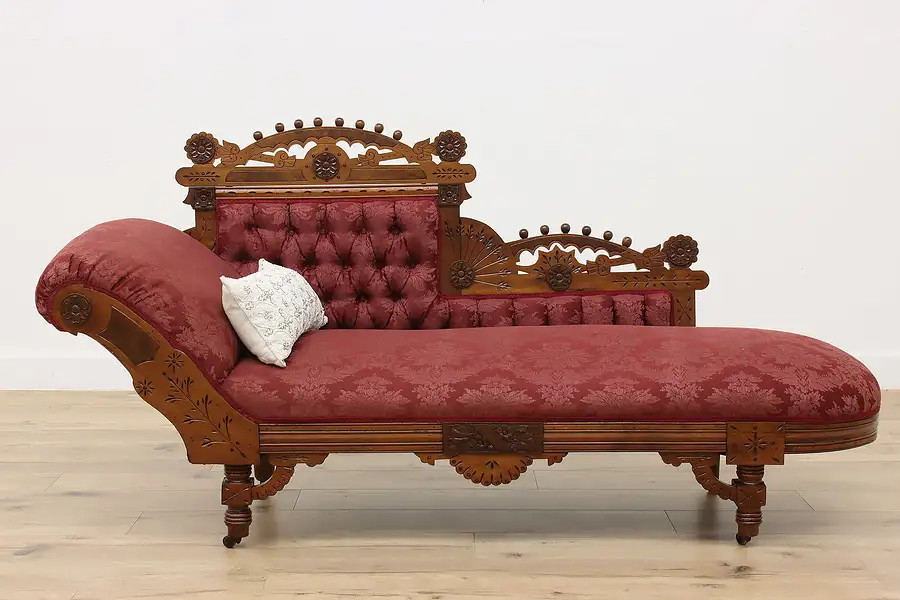 Main image of Victorian Eastlake Antique Chaise Lounge or Fainting Couch