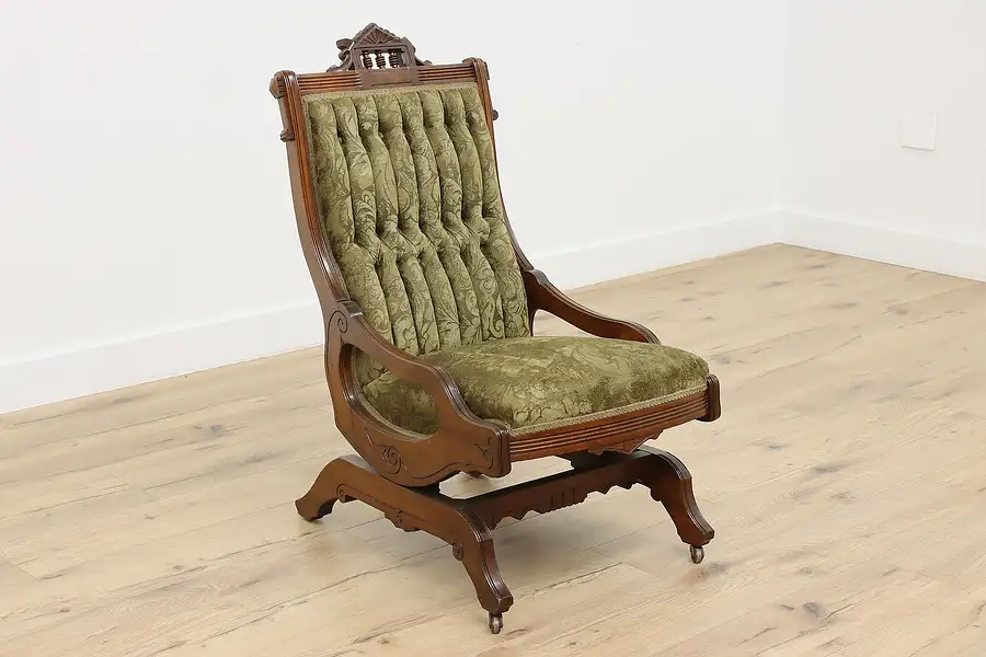 Main image of Victorian Eastlake Antique Upholstered Walnut Rocking Chair