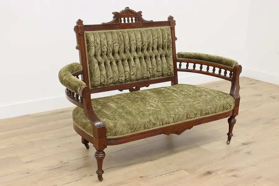 Main image of Victorian Eastlake Antique Walnut Settee or Loveseat