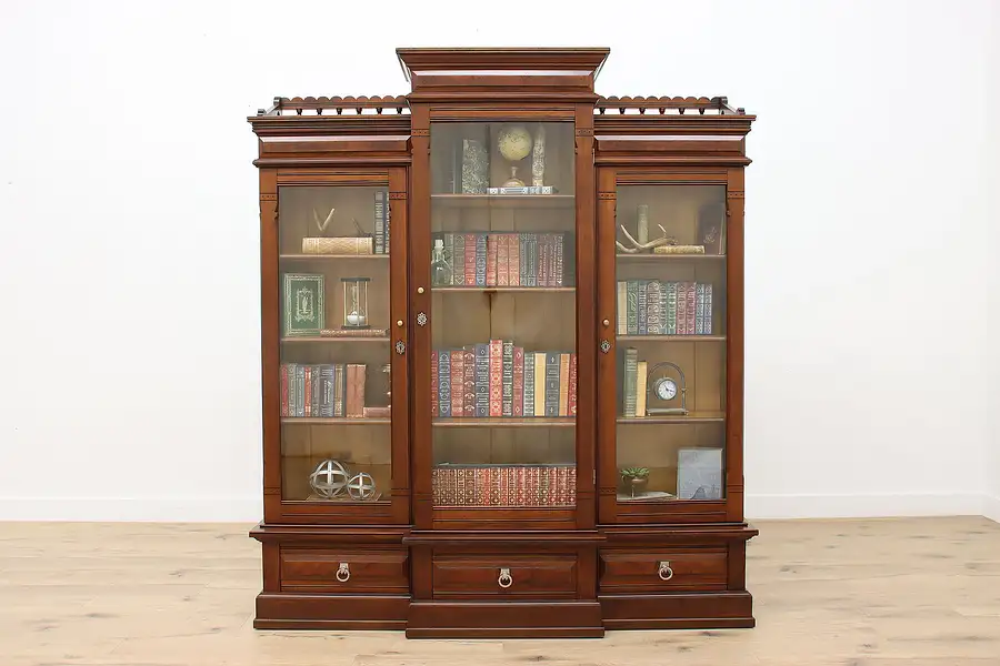 Main image of Victorian Eastlake Antique Walnut Triple Bookcase or Display