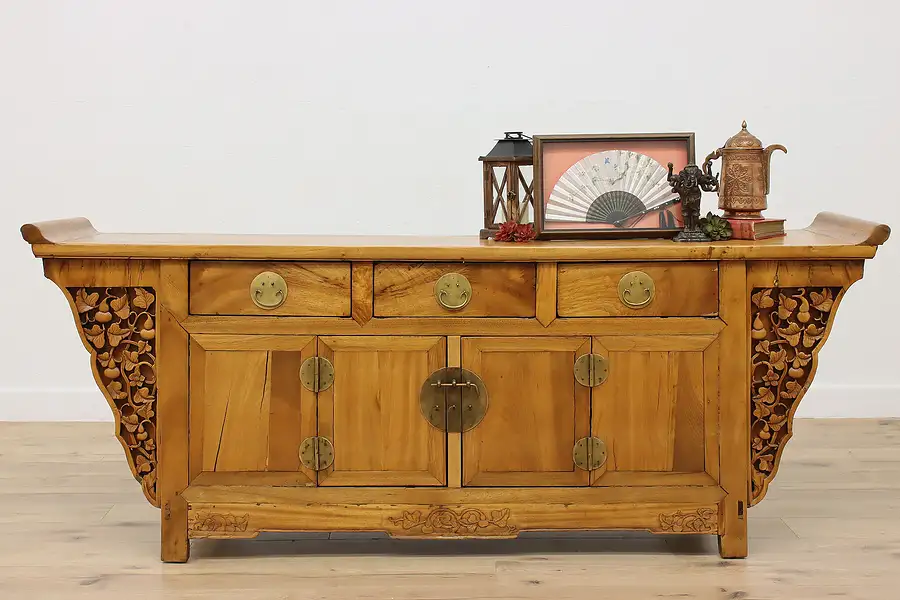 Main image of Chinese Antique Carved Elm Altar, Sideboard, or TV Console