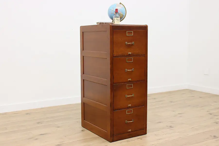 Main image of Oak 4 Drawer Antique Office Legal Size or Music File Cabinet