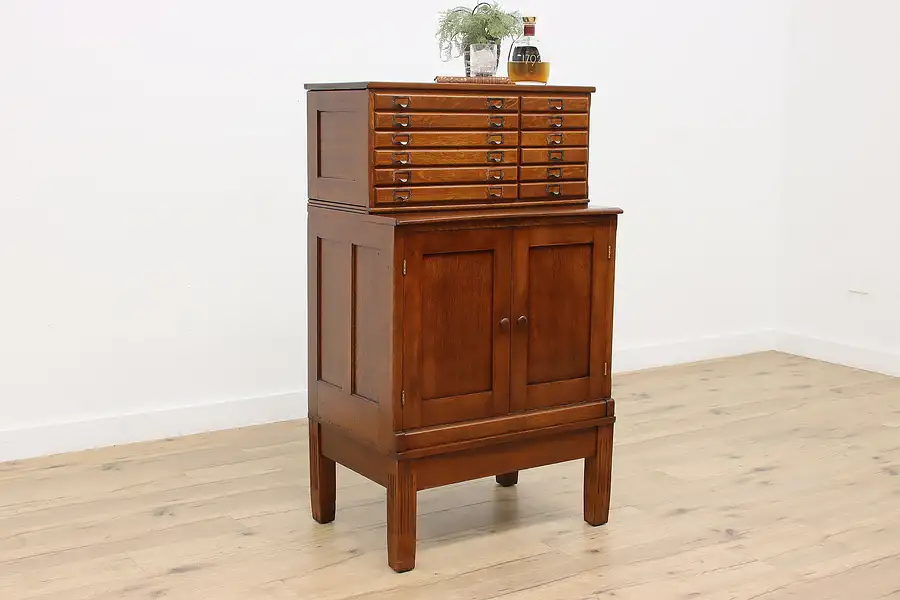 Main image of Traditional Antique Oak Office Collector File, Music Cabinet