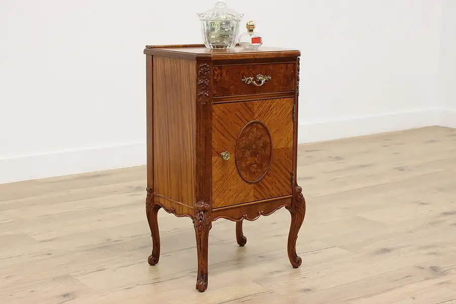 Main image of French Design Vintage Marquetry Nightstand End Table Northern