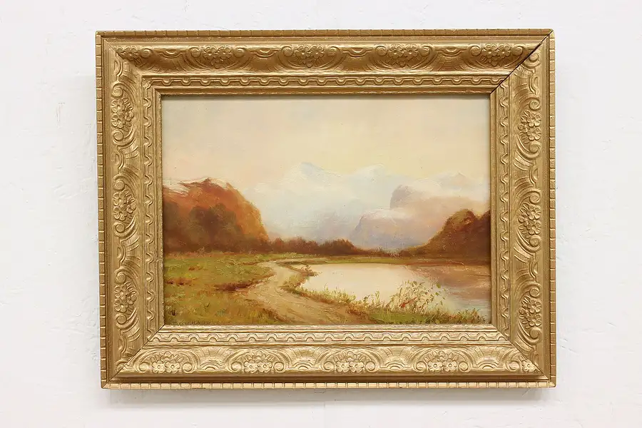 Main image of Lake Path Antique Original Oil Painting Richardson 18.5"