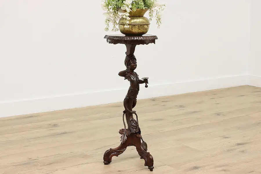 Main image of Wine Table Antique Carved Genie Plant or Sculpture Stand