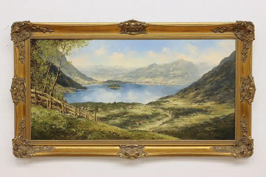 Main image of Schliersee Lake Vintage Original Oil Painting, Moser 56.5"