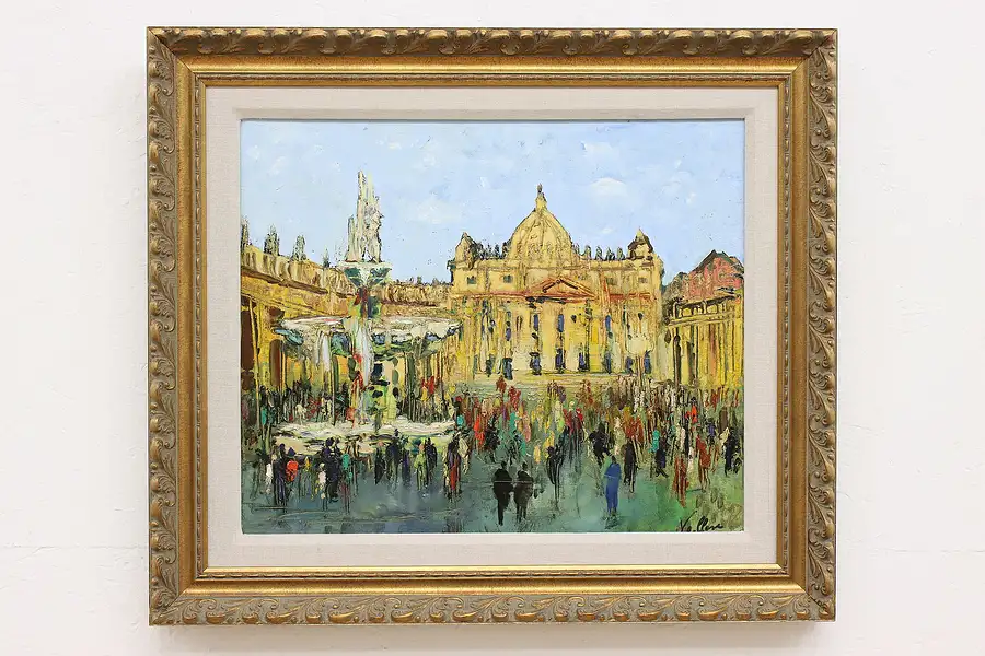 Main image of St. Peter's Basilica Vintage Oil Painting Vallese 30.5"