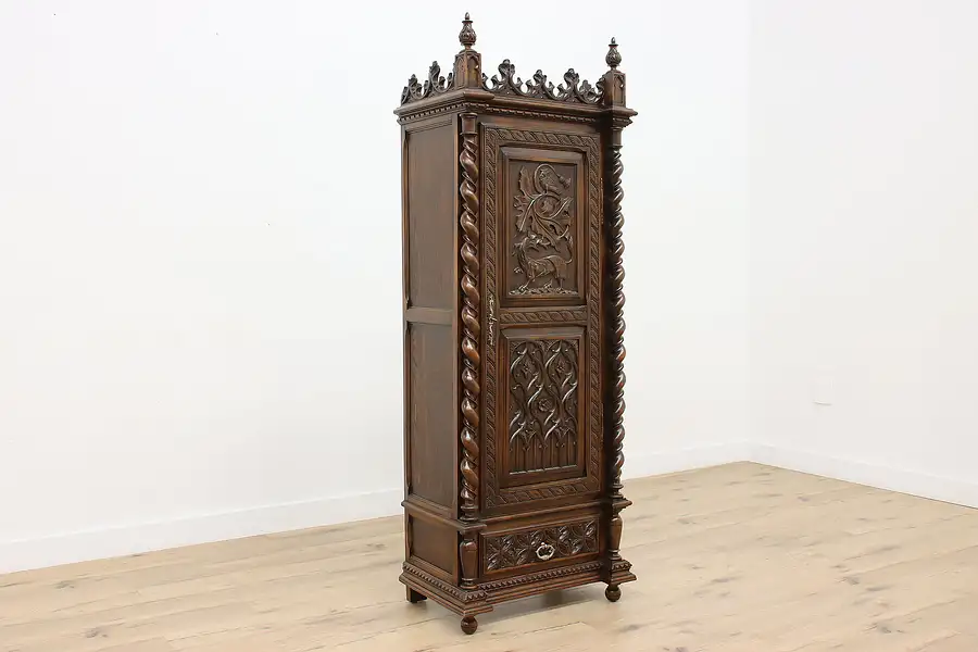 Main image of Black Forest Antique Carved Narrow Closet or Cabinet, Dragon