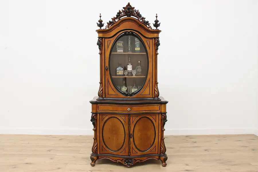 Main image of Dutch Biedermeier Antique Carved Walnut China or Bar Cabinet