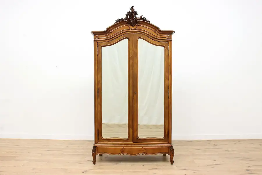 Main image of French Louis XV Antique Walnut Armoire or Wardrobe, Mirrors