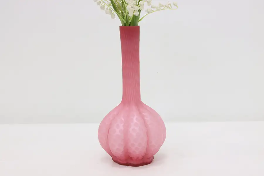 Main image of Victorian Antique Cranberry Satin Art Glass Flower Vase