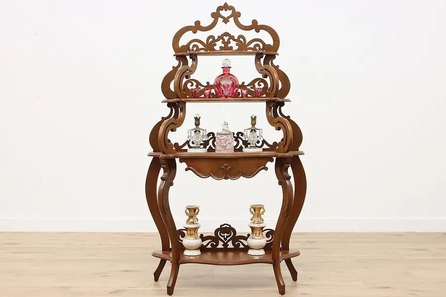 Main image of Victorian Antique Carved Walnut Etagere, Curio, or Bookshelf