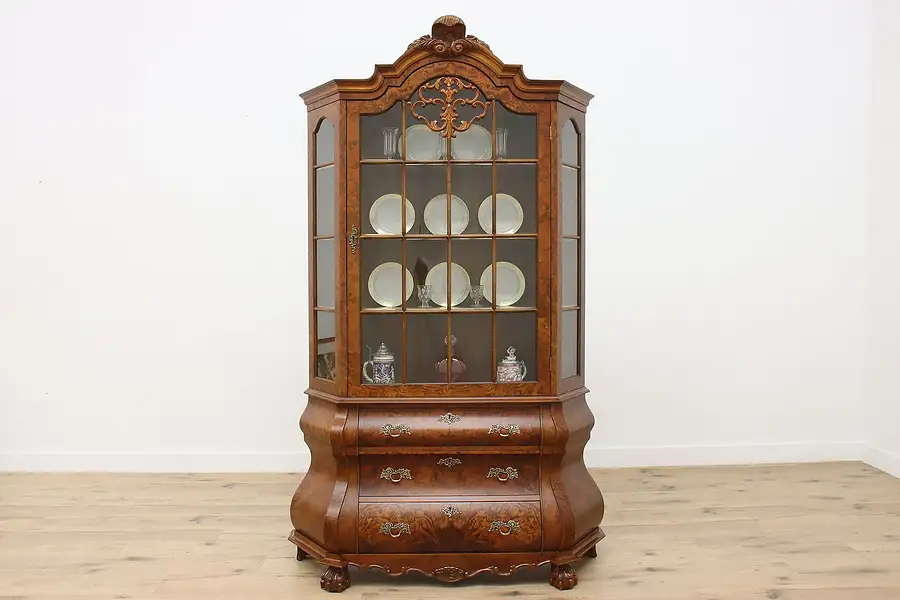 Main image of Dutch Baroque Vintage Bombe Walnut China or Display Cabinet