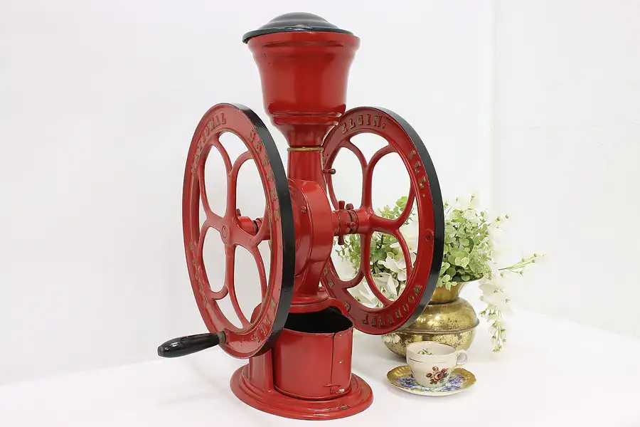 Main image of Farmhouse Antique Painted Cast Iron Coffee Mill Grinder Elgin