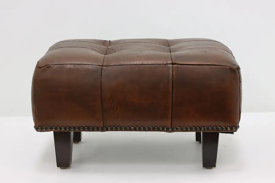 Main image of Traditional Vintage Leather & Brass Nailhead Footstool