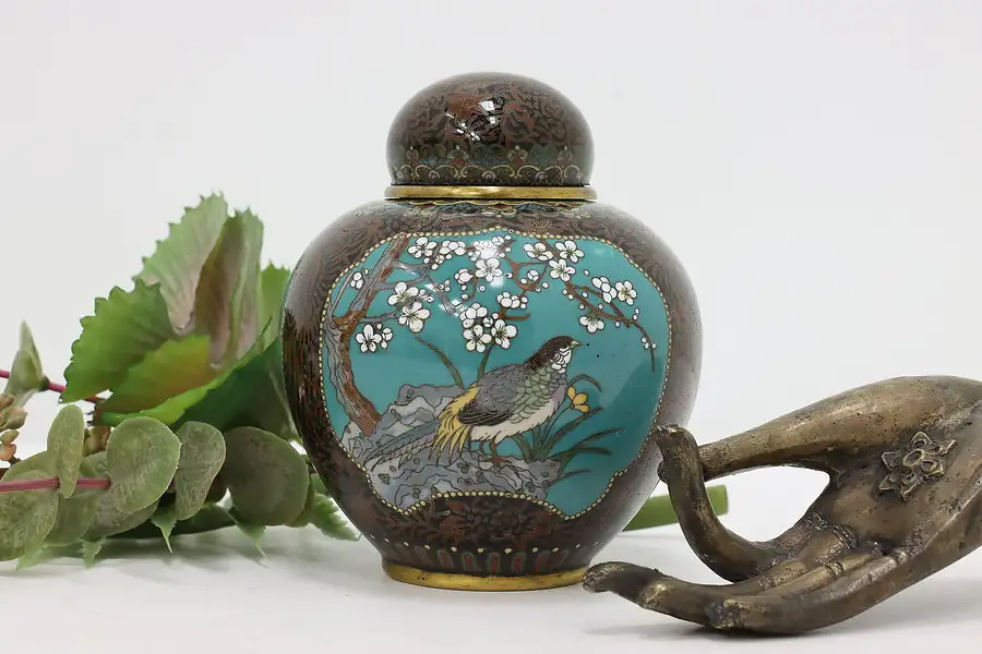 Main image of Japanese Vintage Cloisonne Inlaid Enamel Tea Jar, Birds