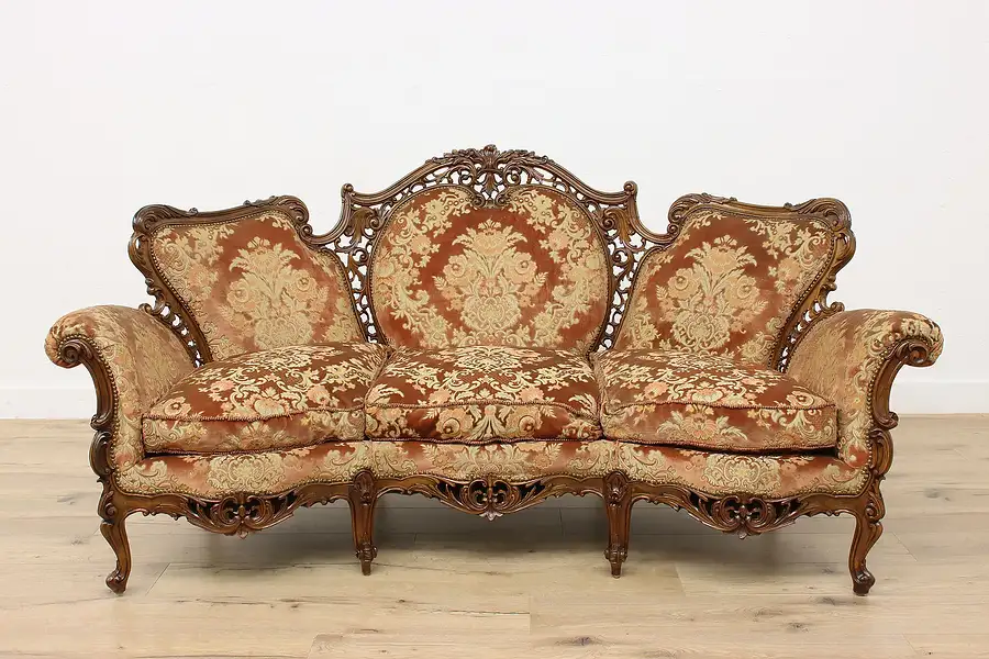 Main image of Italian Rococo Design Vintage Carved Walnut Sofa or Couch