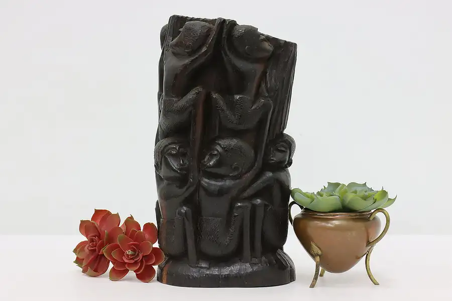 Main image of African Carved Ebony Sculpture, Figures Clinging to Tree