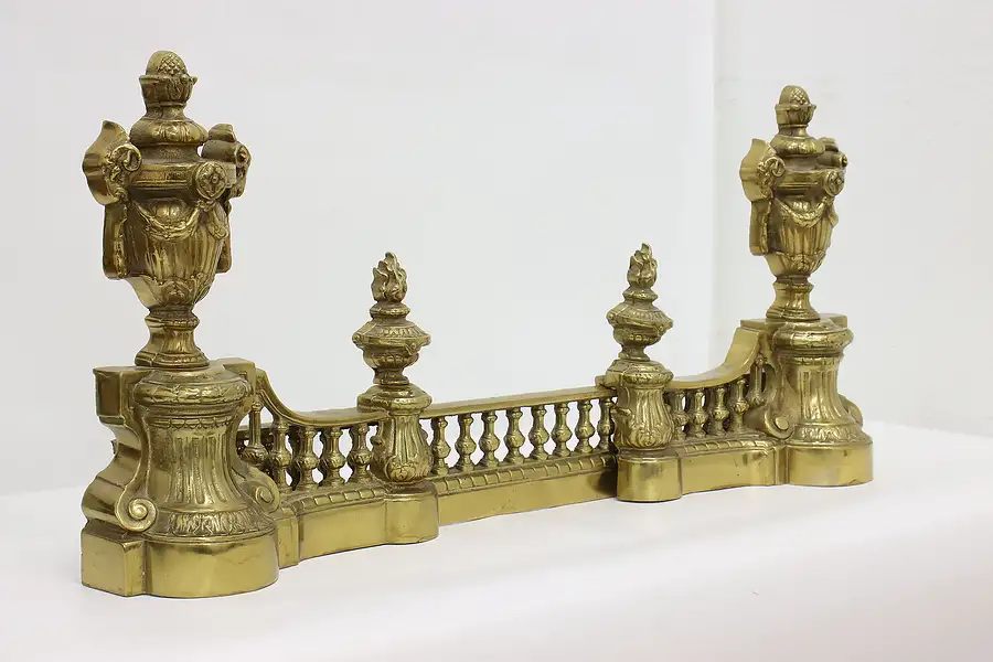 Main image of Classical Brass 3 Pc Fireplace Hearth Fender & Chenets Set