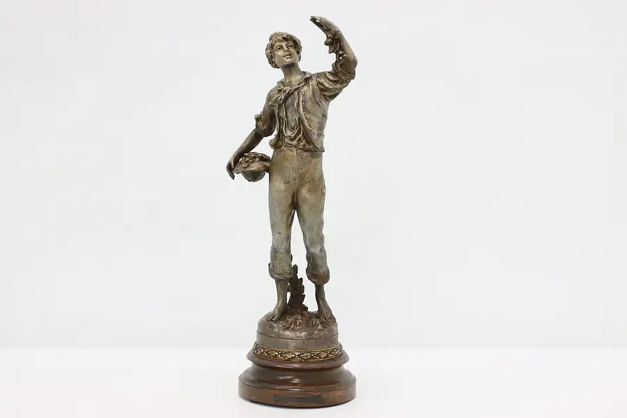 Main image of Picking Cherries Sculpture Antique Metal Statue Rousseau