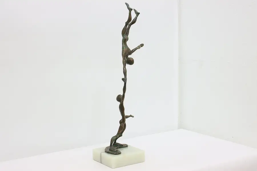 Main image of Bronze Acrobats Vintage Sculpture, Onyx Base, Signed '68