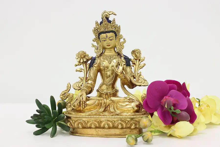 Main image of Hindu Buddhist Goddess Tara Vintage Gilt Bronze Sculpture