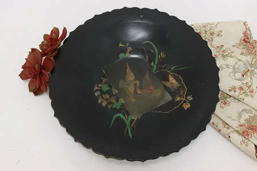 Main image of Victorian Antique English Paper Mache Tray Painted Birds