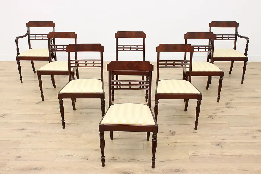 Main image of Set of 8 Sheraton Vintage Carved Mahogany Dining Chairs