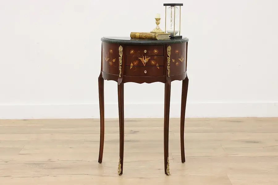 Main image of French Design Vintage Demilune Table or Nightstand, Marble