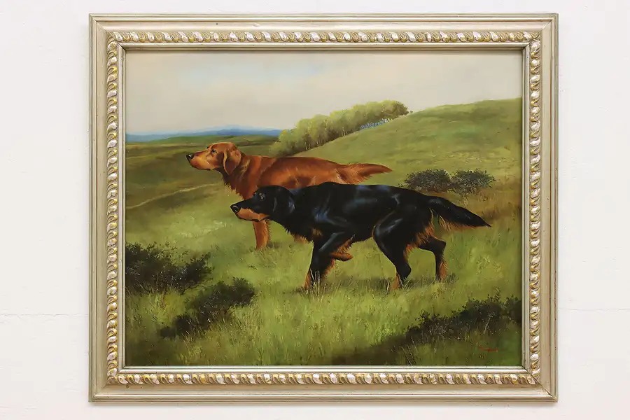 Main image of Setter Dogs Vintage Original Oil Painting English 35.5"