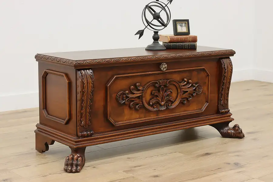 Main image of Renaissance Design Carved Trunk Chest TV Console Drop Front