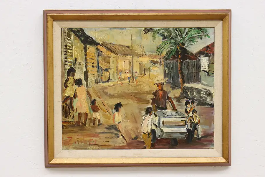 Main image of Street Vendor Vintage Original Oil Painting Zimber 24.5"