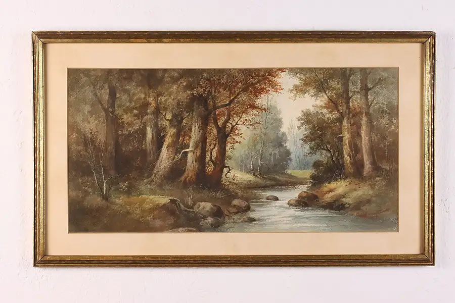 Main image of Woodland River Antique Original Watercolor, Rubens 24.5"