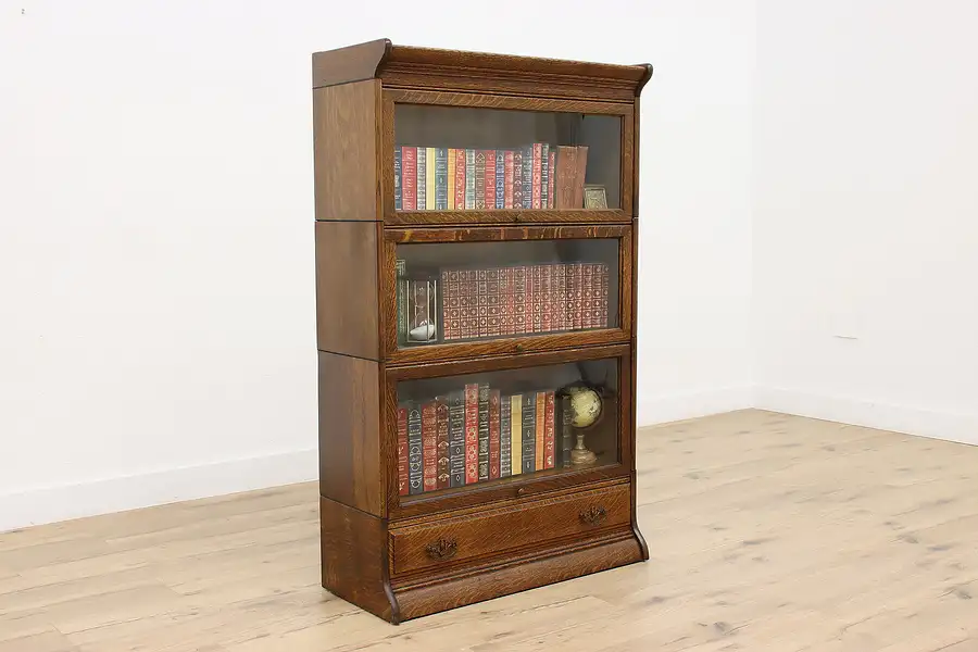 Main image of Oak Antique 3 Stack Lawyer Office Library Bookcase