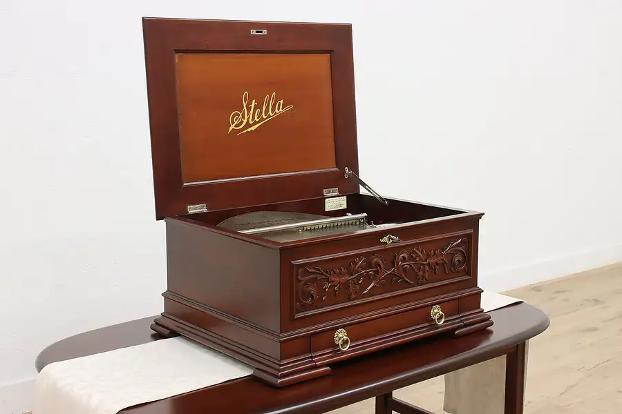 Main image of Stella Antique Carved Mahogany Swiss Music Box & Disks