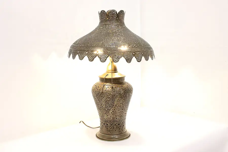 Main image of Pierced Brass Antique Turkish Lamp, Lighted Base