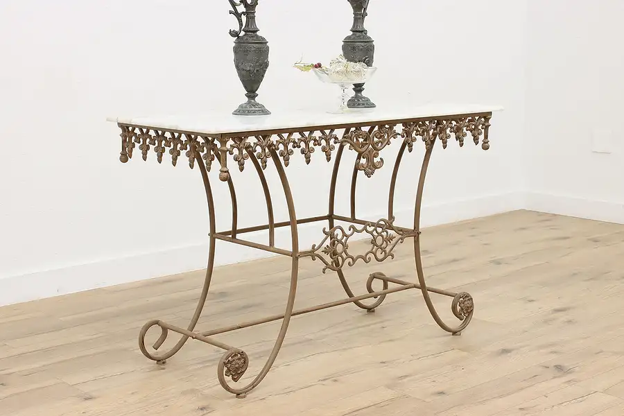 Main image of French Design Vintage Iron Baker Candy Table Console Marble