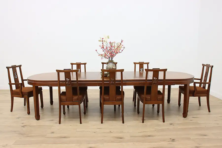 Main image of Teak Vintage Chinese Dining Set Table & 8 Chairs, Meng Co