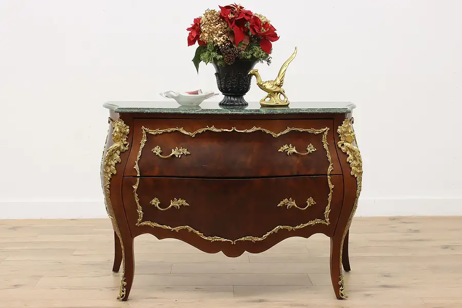 Main image of French Design Bombe Vintage Chest or Dresser, Brass & Marble