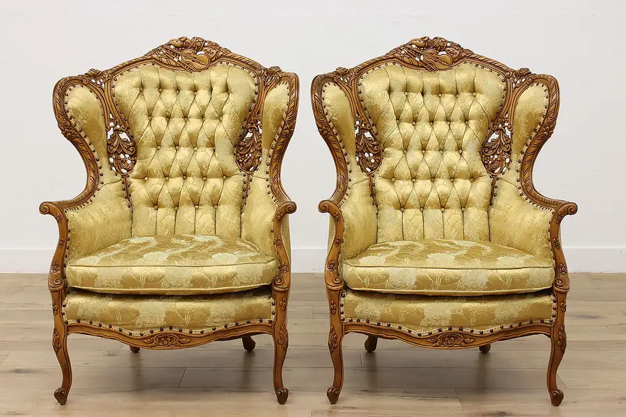 Main image of Pair of French Design Vintage Musical Wingback Chairs, Soref