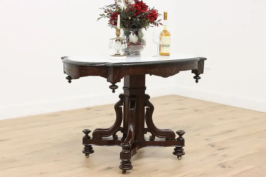 Main image of Victorian Renaissance Antique Marble Top Parlor Hall Table