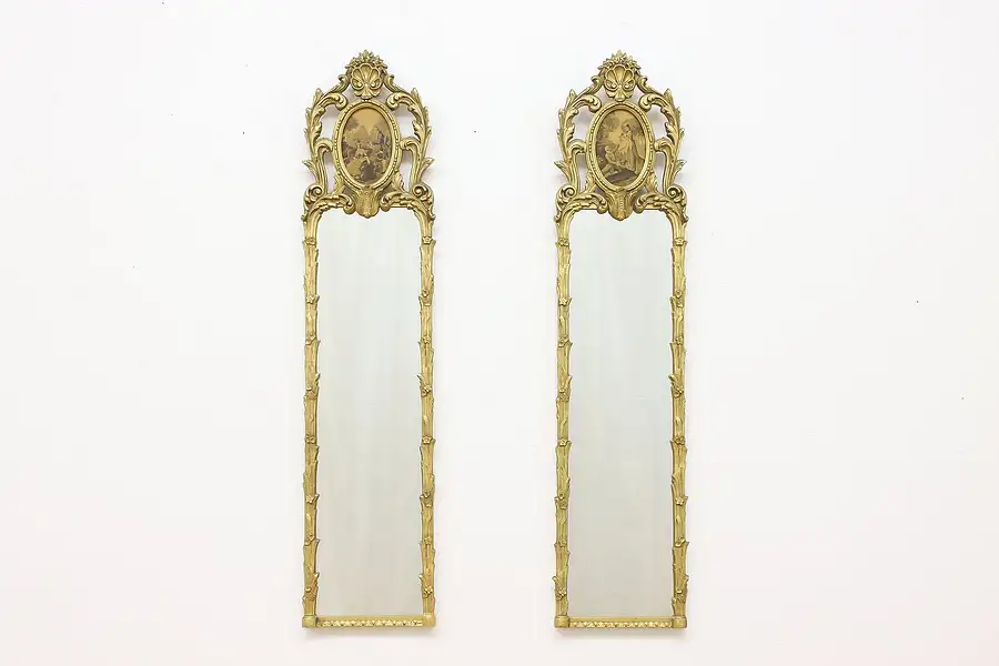 Main image of Pair of French Style Gilt Wall Mirrors Courting Scenes