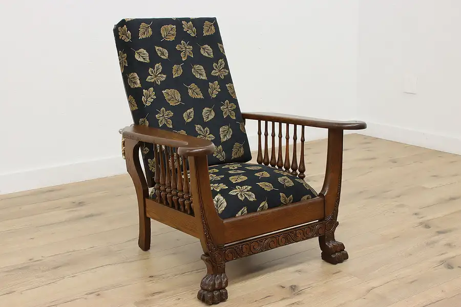 Main image of Victorian Antique Oak Morris Recliner Chair New Upholstery