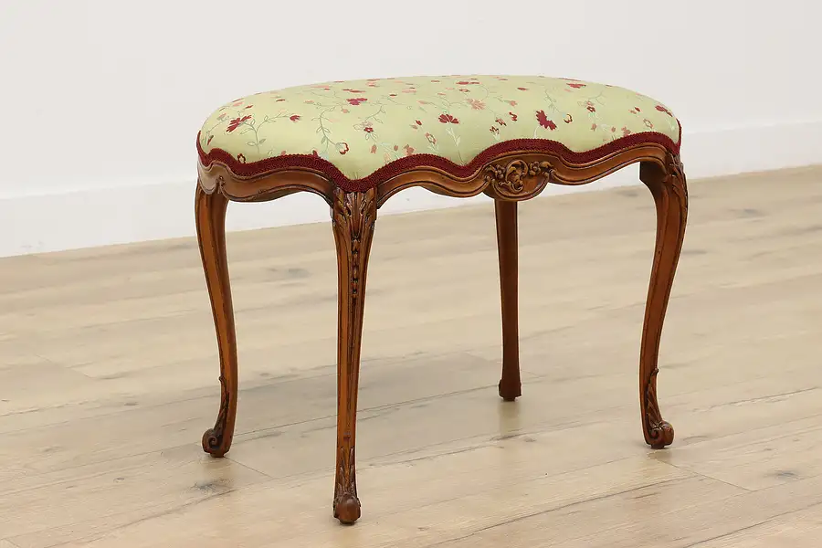 Main image of Country French Antique Carved Mahogany Stool or Bench