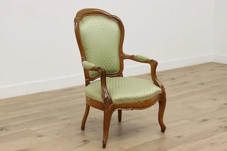 Main image of Victorian Antique Carved Walnut Chair, Recent Upholstery