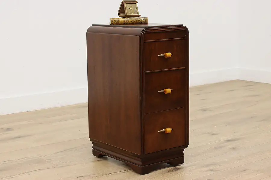 Main image of Art Deco Vintage Walnut Nightstand or Lamp Table, Bakelite