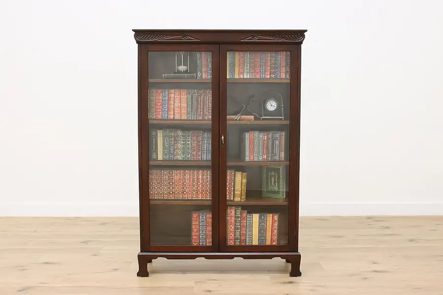 Main image of Carved Oak Antique Office or Library Bookcase or Display