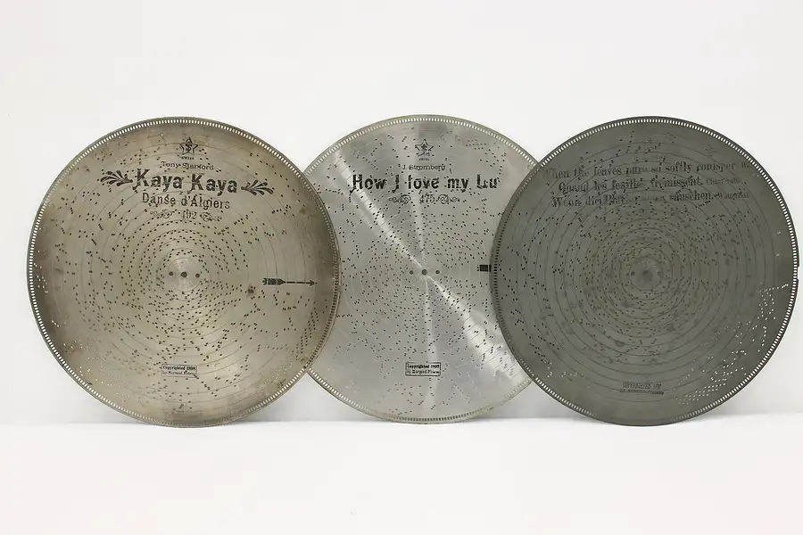 Main image of Set of 3 Antique Stella Music Box 17.25" Discs "Kaya Kaya"